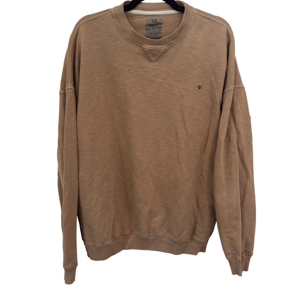 Tennis Brand Colombia Crewneck Sweatshirt Tan Khaki Mens Small Minimalist Knit